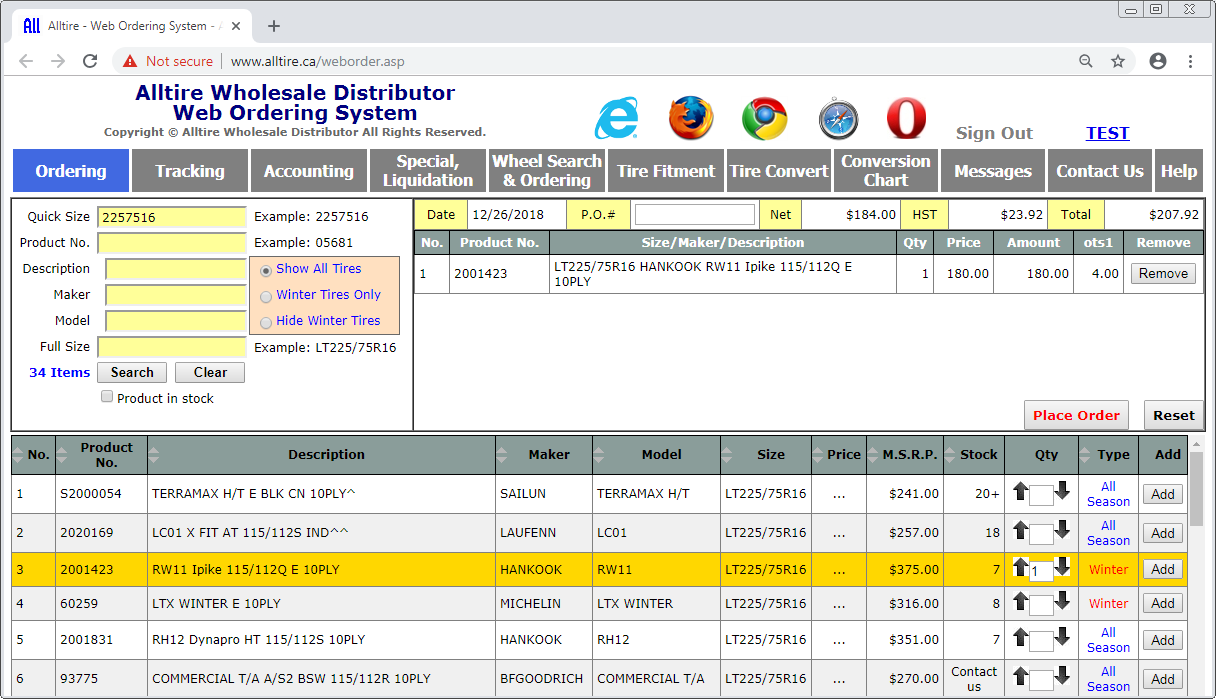 Web Ordering System
